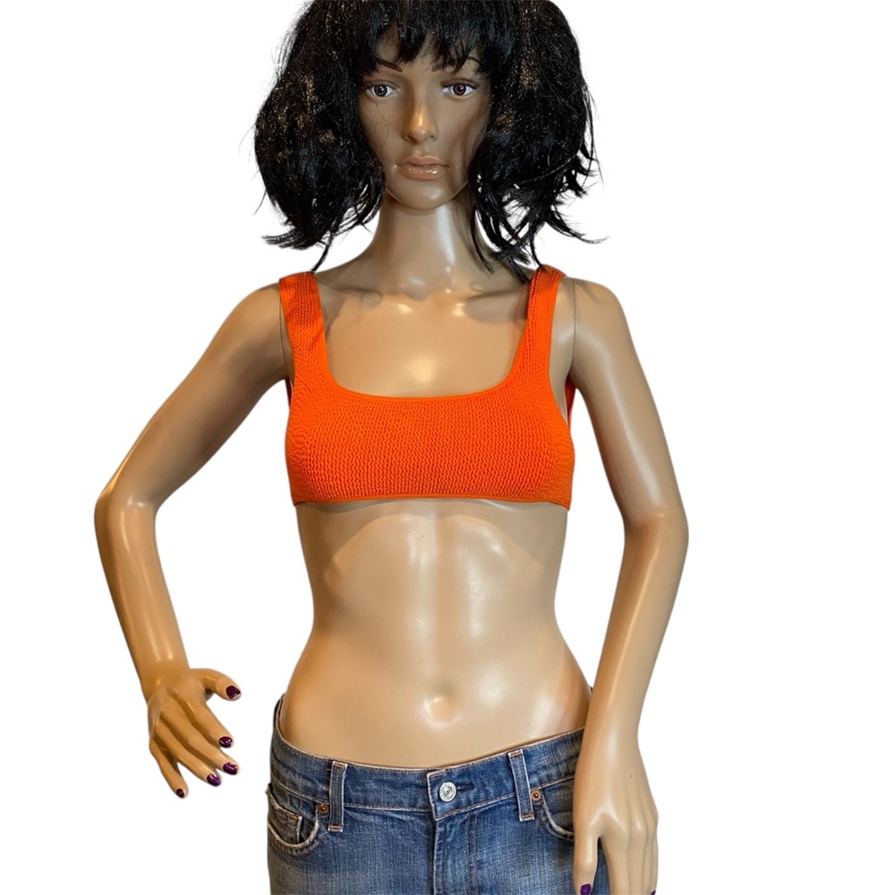 Out From Under ‘80s Baby Seamless Textured Bikini Top Swim Orange Sz Small NWOT